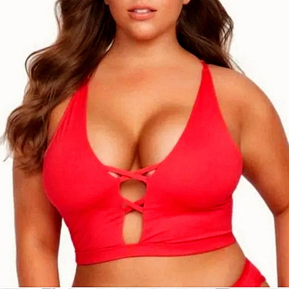 2/$30 Sunset Strap Fiery Red Bikini Top by Frederick's of Hollywood Size Small